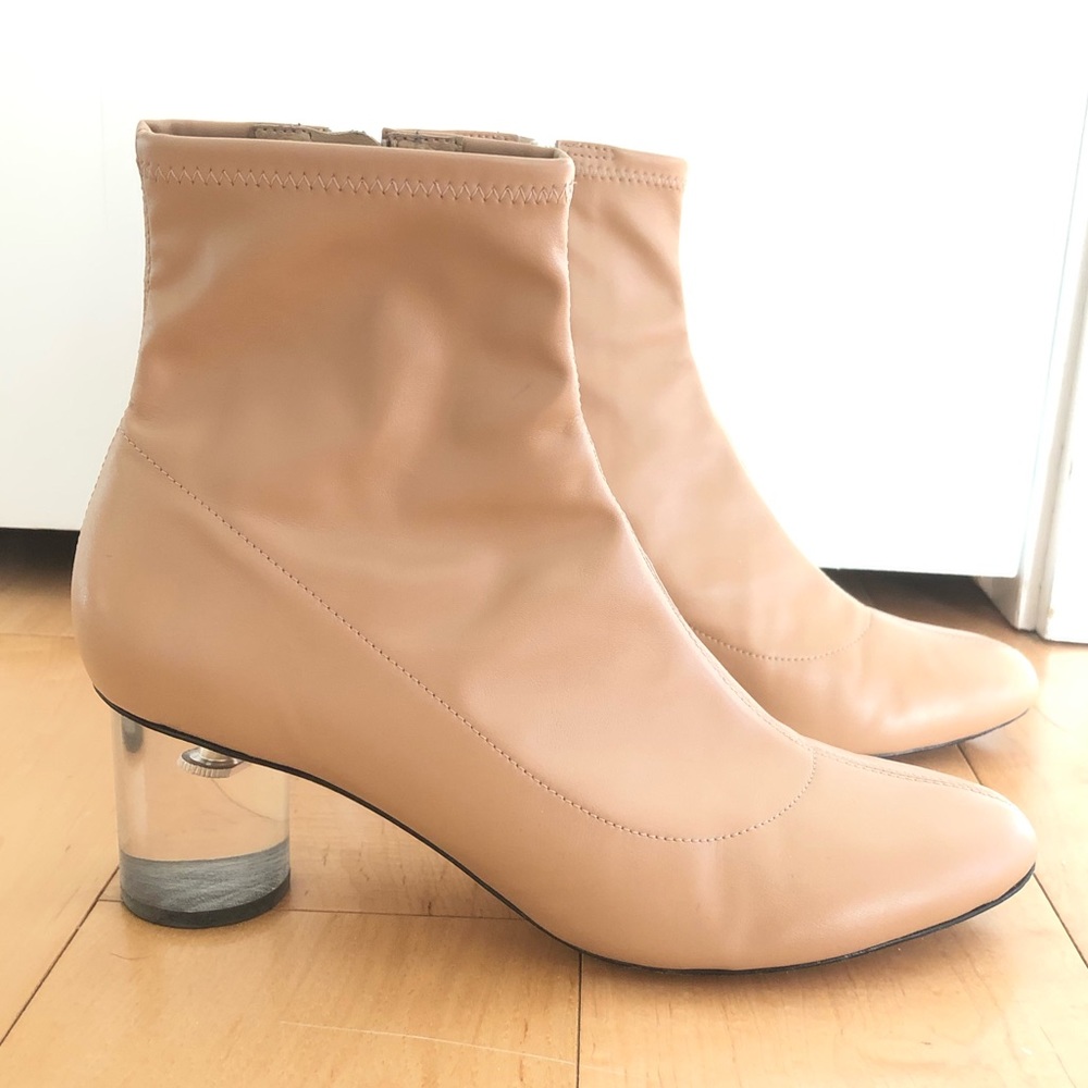 Schutz beige sock boots with lucite heels size 7.5